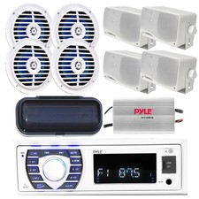 Pyle Marine Bluetooth Receiver, 4x 5.25"  4x 3.5" Speakers, Amplifier, Cover