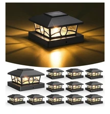 12x Black Outdoor Waterproof Solar Post Deck Fence Cap 4x4 Bright LED Warm Light