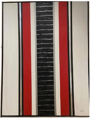 large abstract geometric painting on canvas original framed signed TELLERIA 49''