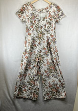 Vintage 80s 90s Floral Jumpsuit Size 7 Sage Mauve Neutrals BAGGY 32x22