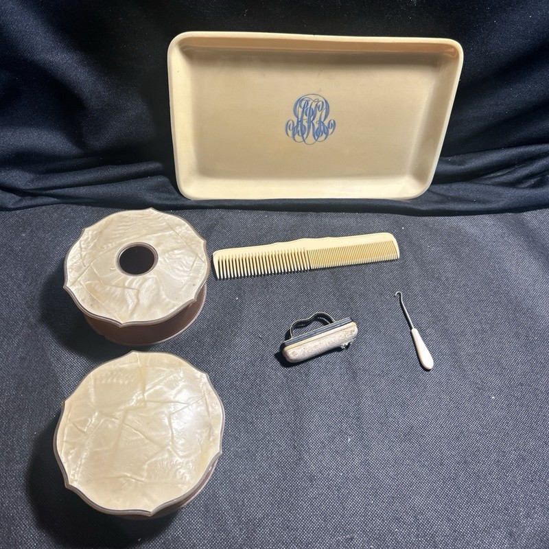 Antique Vintage Celluloid Art Deco Vanity Dresser Set 7 Pieces