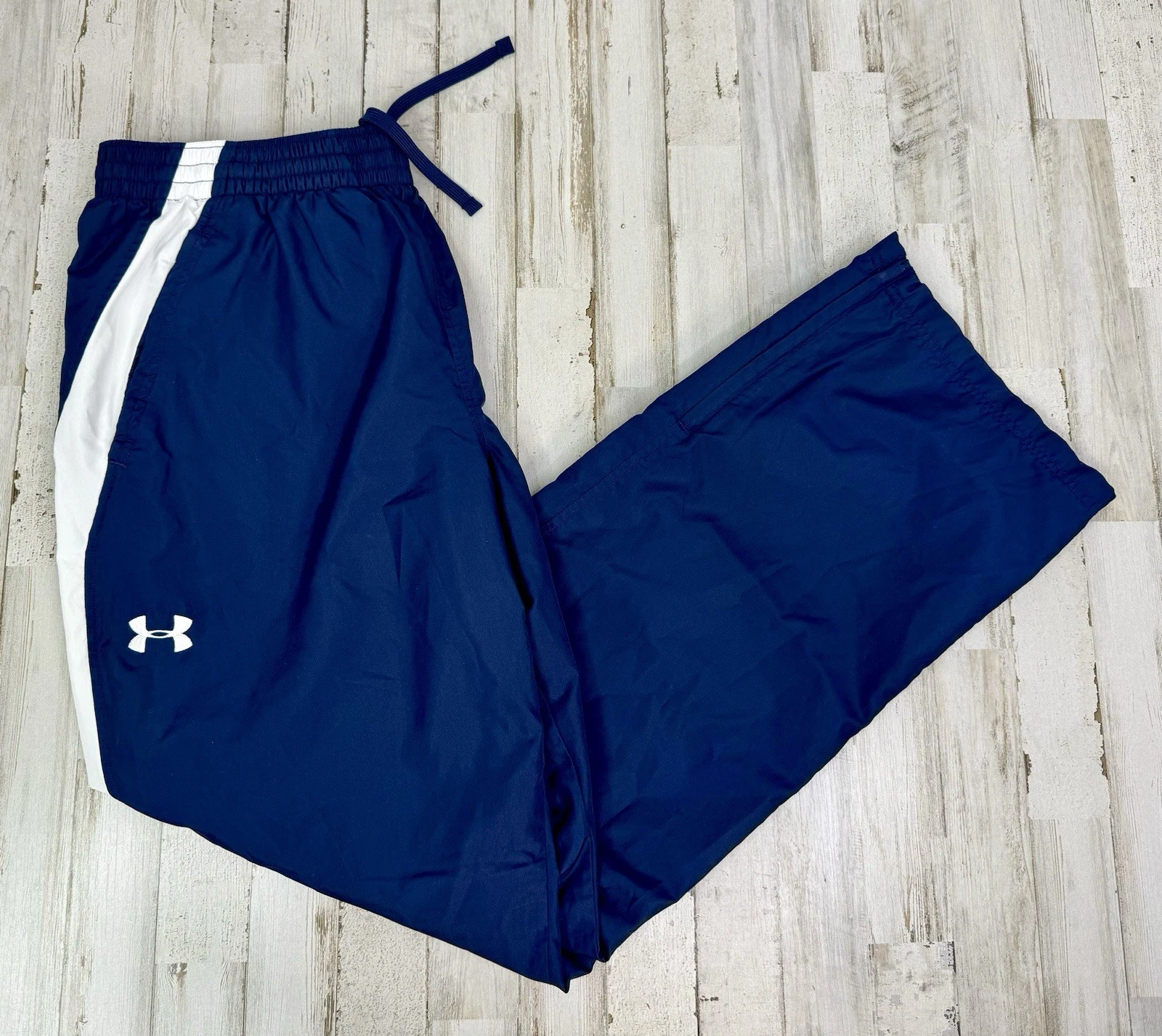 Under Armour Windbreaker Pants Men’s L Blue Mesh Lined Zipper Pockets Track