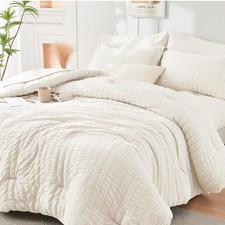 Ivory California King Comforter Set Seersucker 7 Pieces, All Season Luxury Bed