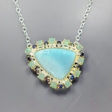 Fine Art jewelry 30 ct Natural Larimar Necklace 925 Sterling Silver 18"/N28457