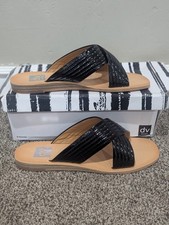 Size 9 Women's Dolce Vita Lendon Black Cross Strap Slip On Slide Sandals