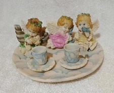 Vintage Popular Imports Resin Angel Miniature Tea Set Clouds And Stars 2 IN 10PC