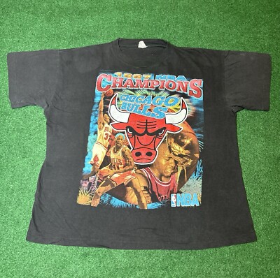 Vintage 90s RARE Chicago Bulls 1997 NBA Champions Jordan Rap Tee