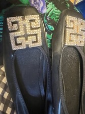 Korean Made PVC Black Crystal Embellish Women s Ballet Flats 8-8.5