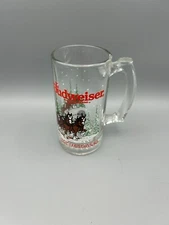 Vintage Clydesdale Budweiser Collectible Holiday Glass Beer Mug 1989 12oz