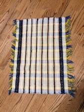 VTG Rag Rug Hand Woven 27x18 Excellent Condition Preowned Made in USA 1960-70s