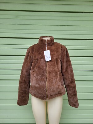 NEW ZARA Brown FAUX FUR JACKET ZIP FRONT XS 8073 033 706 #C1164 | eBay
