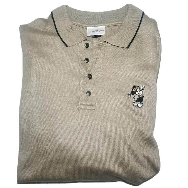 Walt Disney World Golf Polo Shirt Mens M Beige Mickey Mouse Embroidered Logo | eBay