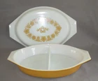 Vintage Pyrex Butterfly Gold Divided Casserole Baking Dish 1 Quart Mint w/ Lid