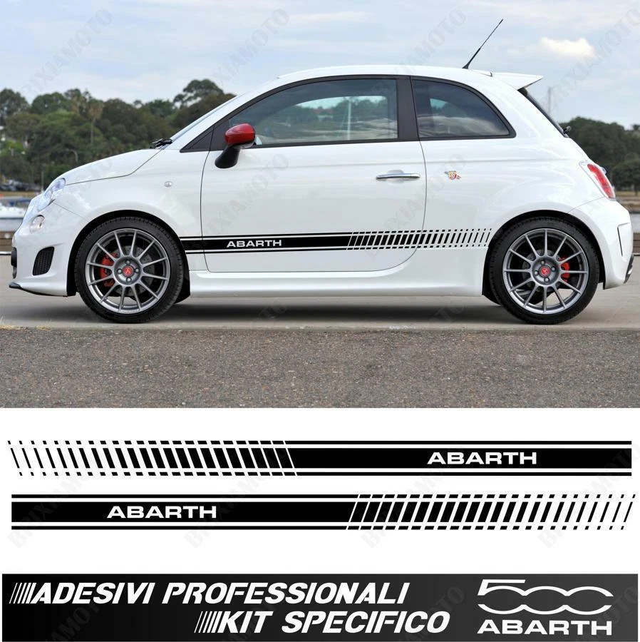 ADESIVI STRISCE FIANCATE LATERALI ABARTH FIAT 500 2007-2016 NERO CON SPATOLA