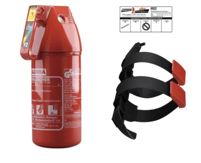 Gloria KFZ Auto-Pulverlöscher F2GM, 2kg Brandklasse ABC + Halterung u. Plakette