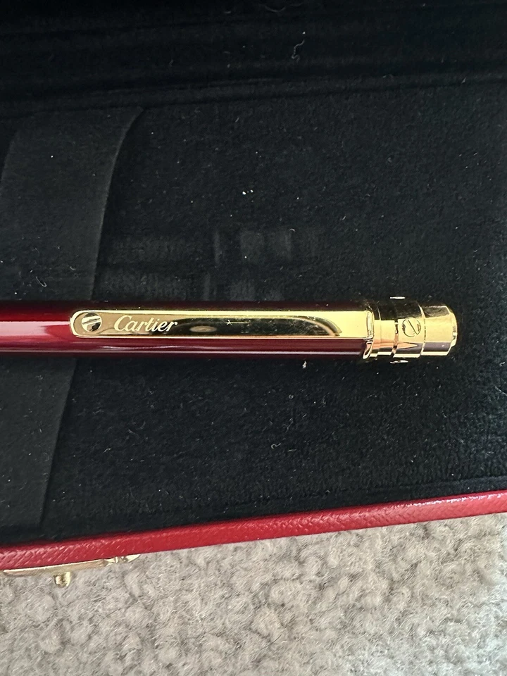 Auténtico Bolígrafo Cartier Santos de Cartier Burdeos Bolígrafo Nuevo Juego Completo Caja Foto 3 de 4