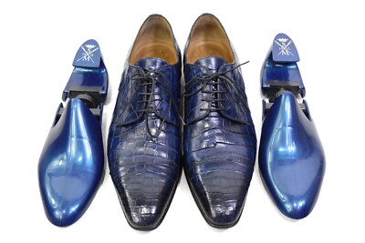 Men\'s Blue Leather Derby Shoes - by Sutor Mantellassi FREE TARIFF) SUTOR MANTELLASSI Crocodile Norwegese wholecut  main image 4