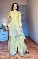 Stunning Look Yellow Chinnon Silk Top Palazzo With Dupatta For Engagement Wear