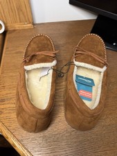 Home Top Moccasin Slippers Size 11 Memory Foam Tan Women's