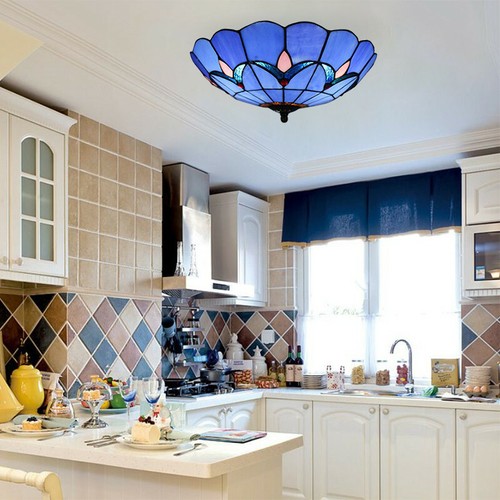 Tiffany Floral Shade Flush Mount Lighting Fixture Stained Glass Ceiling Lamp - Bild 5 von 8