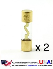 2 x 50A AMP AGU GOLD PLATED Fuse Inline High Quality Glass Car Audio NEW AGU50