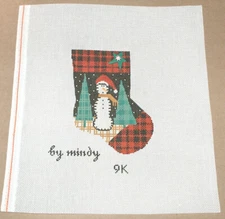 Mindy "Snowman Mini Christmas Stocking w/ Button" Handpainted Needlepoint Canvas