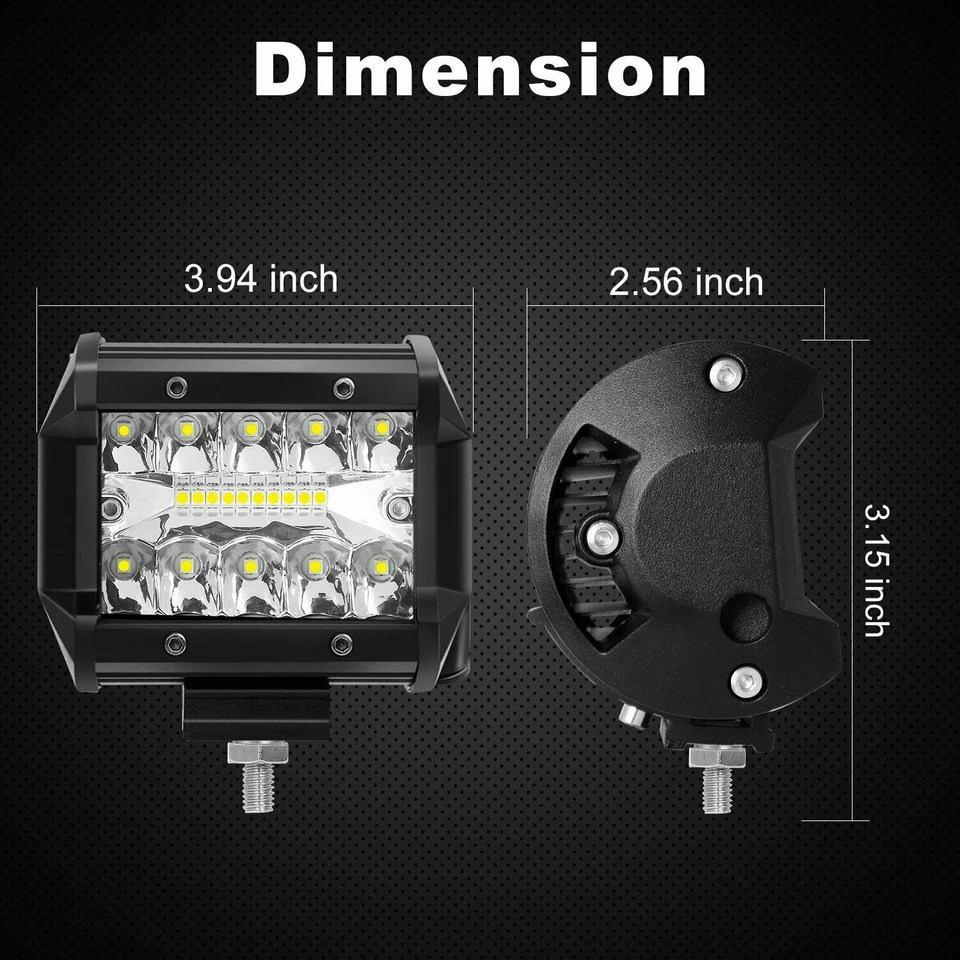 Pair 4 inch Work Lights Spot Flood LED Light Bar Reverse 4WD 12V 24V Spread WIDE - Image 4 of 4
