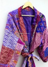 Silk patchwork handmade kantha jacket japanese kimono style kantha robe winter