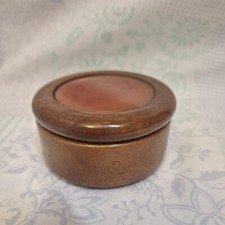Vintage HandCrafted Lidded Wood TrinketBox With Agate Inlay Felt Lined