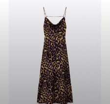 NWT Zara Silky Leopard Purple Open Back Midi Dress sz XS