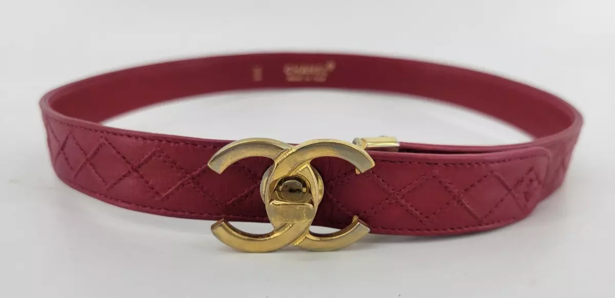 Vintage 80's CHANEL Huge Gold CC Logo Red Leather Waist Belt Buckle - 75 /  30 - 28 Small - Super Rare Collectors Item!