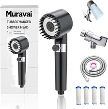 Muravai Shower Head, High Pressure Handheld with 4PCS Water Filter, One-Touch Pa