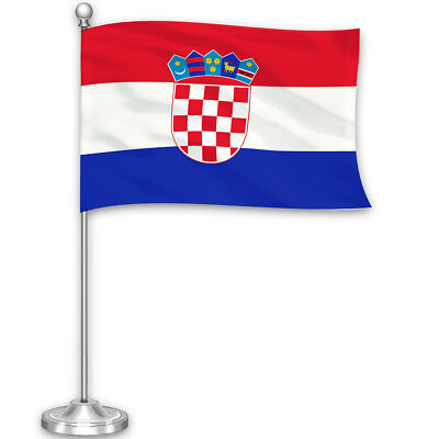 G128 Croatia Croatian Deluxe Desk Flag Set 8.5x5.5 In Printed 300D
