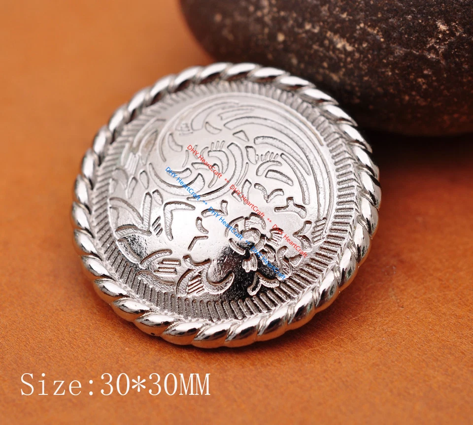 10X Bright Silver Flower Engraved Leathercraft Belt Wallet Saddle Concho Decor - Image 2 of 4
