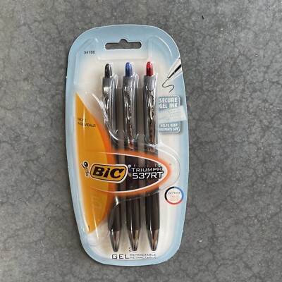 Bic Triumph 537RT Gel Pen 0.7mm Medium Point Assorted Colors 1 Pack Of 3 -#34186