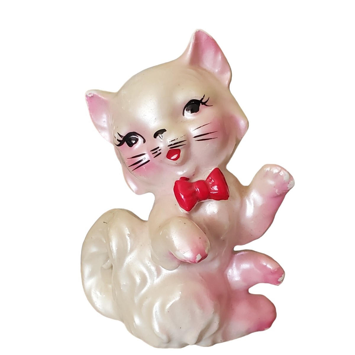 Vintage 1950s Kitsch White & Pink Luster Pearlescent Kitten Vintage 1950s Kitsch White & Pink Luster Pearlescent Kitten