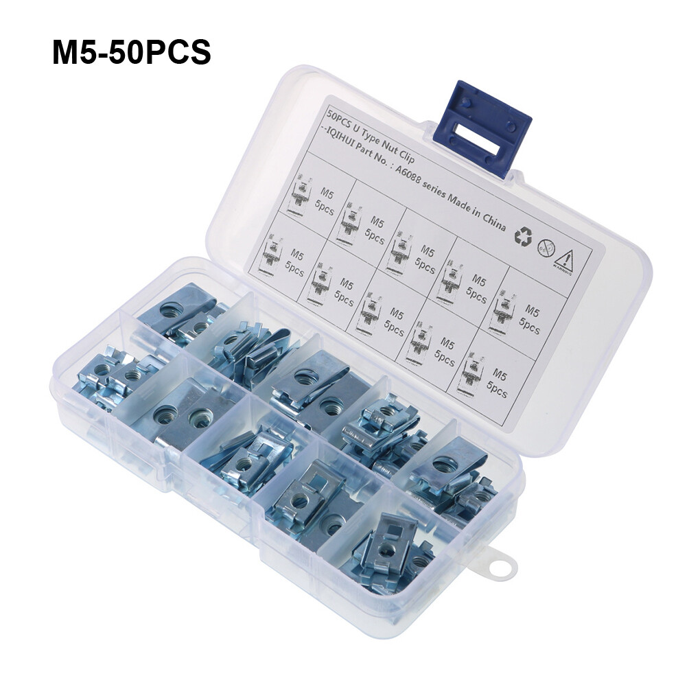 50Pcs M5/M6 Spire Clips Nuts U Nuts Speed Clips Fasteners Boxed Kits