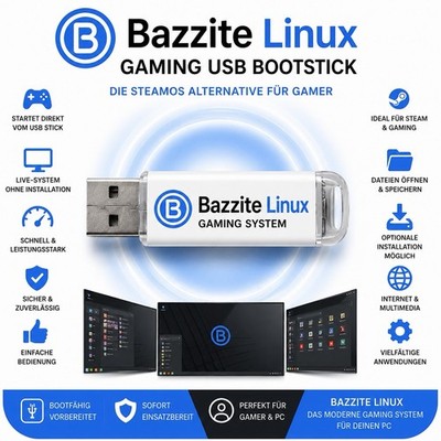 Bazzite Linux USB Bootstick Gaming SteamOS Alternative Retro Gaming Gamer PC