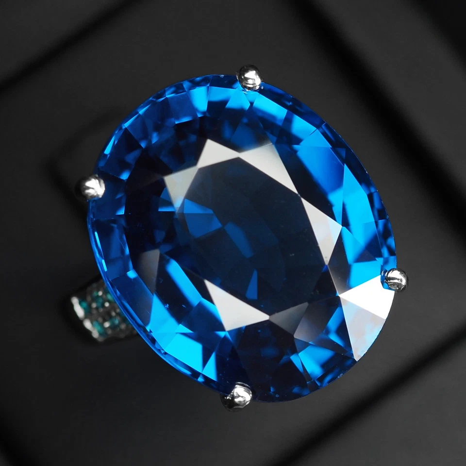 Sparkling Intense Blue Topaz 27.30Ct 925 Sterling Silver White Gold Plated Rings - Image 2 of 4