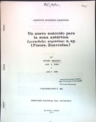 Un nuevo zoarcido para la zona antartica Lycenchelys argentinus n. sp. (Pisces,