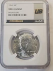 1964  Kennedy Silver Half Dollar NGC Brilliant Unc 90% Silver reverse some tone