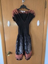 Max Studio Dress Womens SMALL Black Multi Stretch Fit & Flare Bodice Designer 