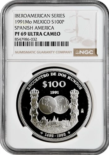 Mexico 100 pesos 1991, NGC PF69 UC, "Ibero-America - Encounter of the two Worlds
