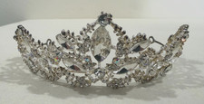 Bridal Hair Silver Headband Tiara ALL Clear Diamond Rhinestones Metal Loop Ends