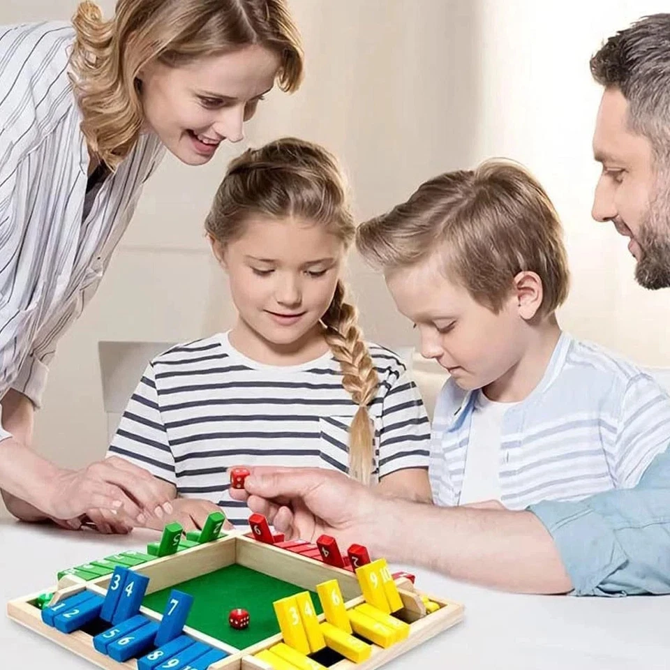 Shut the Box Dice Game Wooden Board Math Number Game Family for 1-4 Players - Image 4 of 4