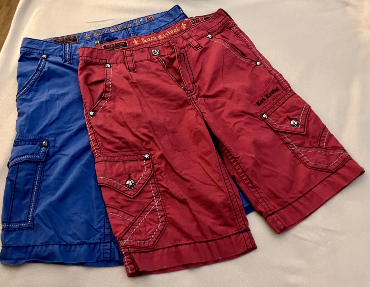 Rock Revival Classic Cargo Shorts Pair bundle lot – Red blue