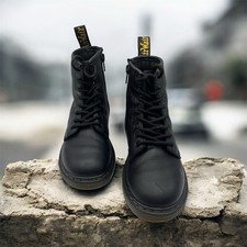 Doc Marten Dr Marten Toddler Lace Up Zipper Black Leather Combat Boots Size 1