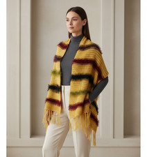 NEW Yellow Fringe Hand Knitted Shawl Scarf Wrap Boho Hippie Indie Art Whimsy