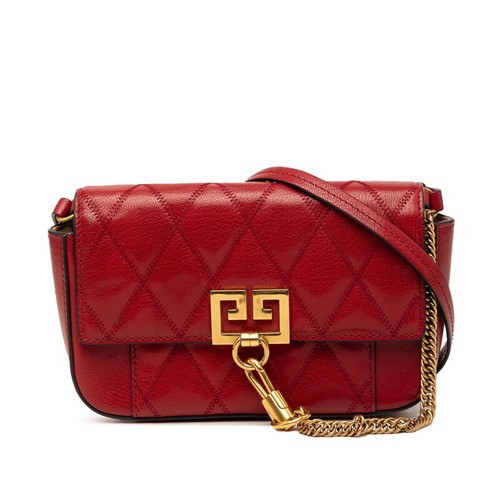 Givenchy Quilted Leather Mini Crossbody Bag Red Women Used Authentic
