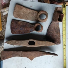 Antique Lot Of Blacksmith Made Tools Adze Pick Grubbing Hoe